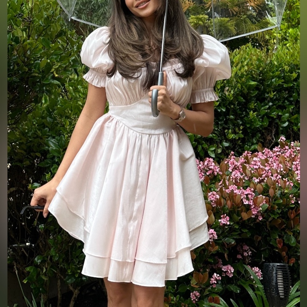 Selkie Pink Puff Sleeve Dress